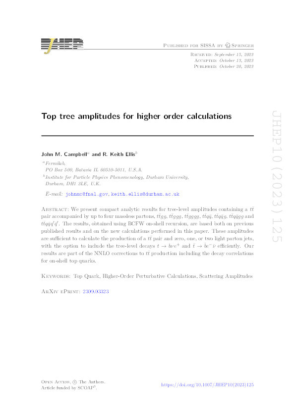 Top tree amplitudes for higher order calculations Thumbnail