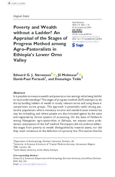 Poverty and Wealth without a Ladder? An Appraisal of the Stages of Progress Method among Agro–Pastoralists in Ethiopia’s Lower Omo Valley Thumbnail