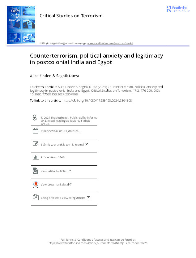 Counterterrorism, political anxiety and legitimacy in postcolonial India and Egypt Thumbnail