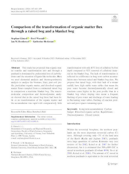 Comparison of the transformation of organic matter flux through a raised bog and a blanket bog Thumbnail