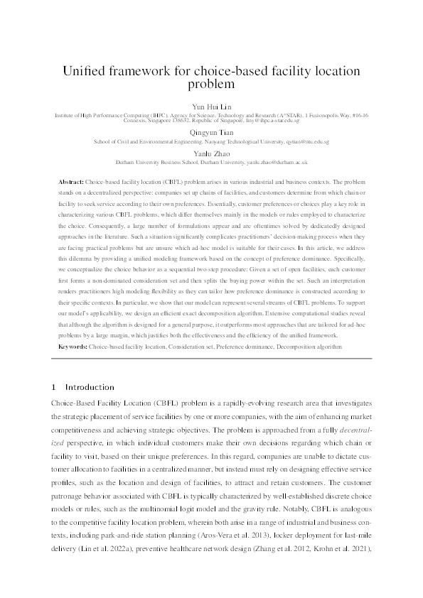 Unified framework for choice-based facility location problem Thumbnail