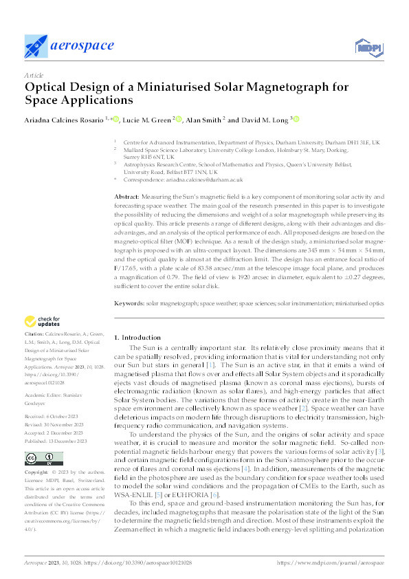 Optical Design of a Miniaturised Solar Magnetograph for Space Applications Thumbnail