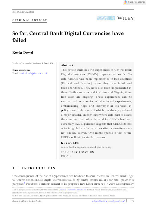 So far, Central Bank Digital Currencies have failed Thumbnail