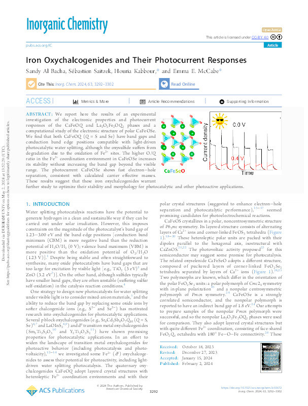 Iron Oxychalcogenides and Their Photocurrent Responses. Thumbnail