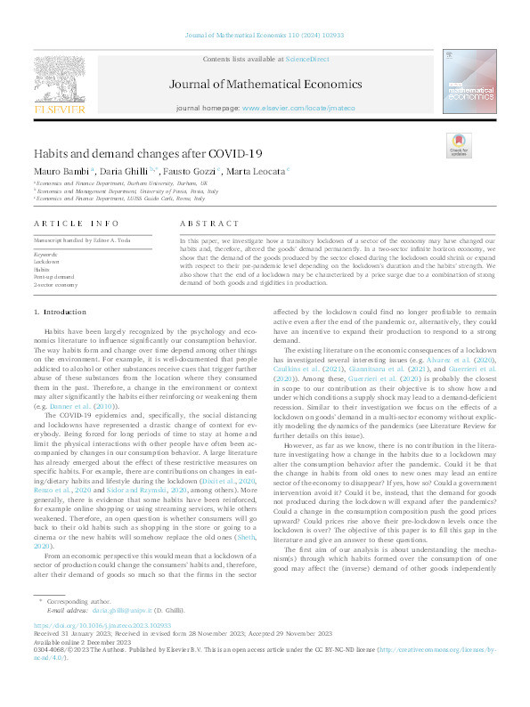 Habits and demand changes after COVID-19 Thumbnail