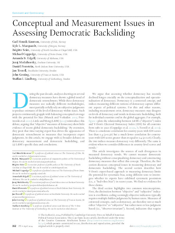 Conceptual and Measurement Issues in Assessing Democratic Backsliding Thumbnail