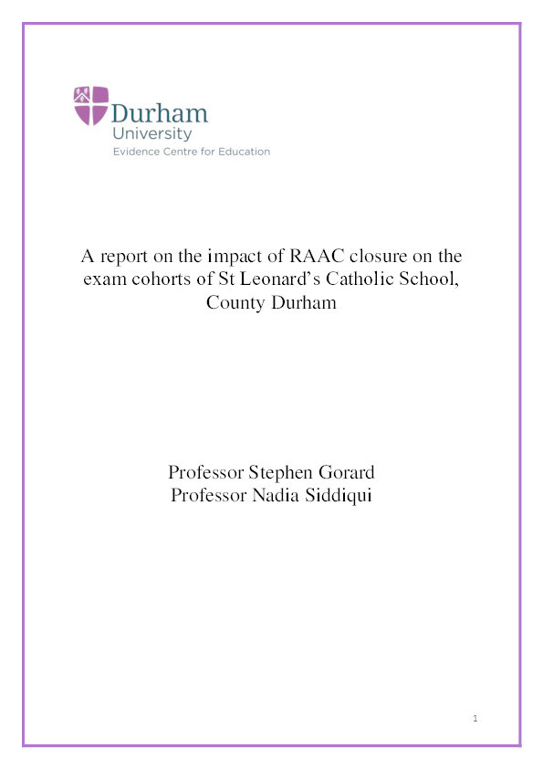 A report on the impact of RAAC closure on the exam cohorts of St