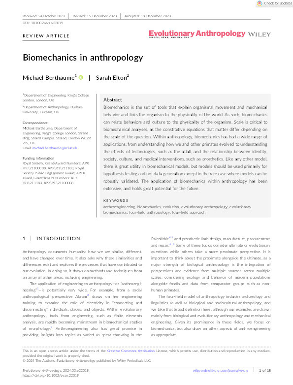 Biomechanics in anthropology Thumbnail