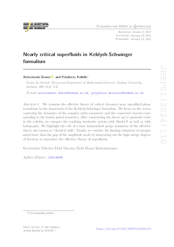 Nearly critical superfluids in Keldysh-Schwinger formalism Thumbnail