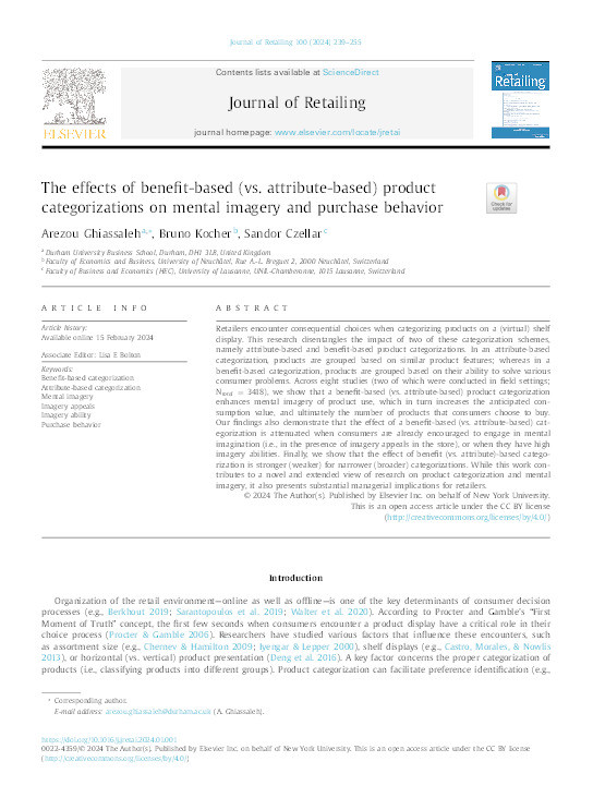 The effects of benefit-based (vs. attribute-based) product categorizations on mental imagery and purchase behavior Thumbnail