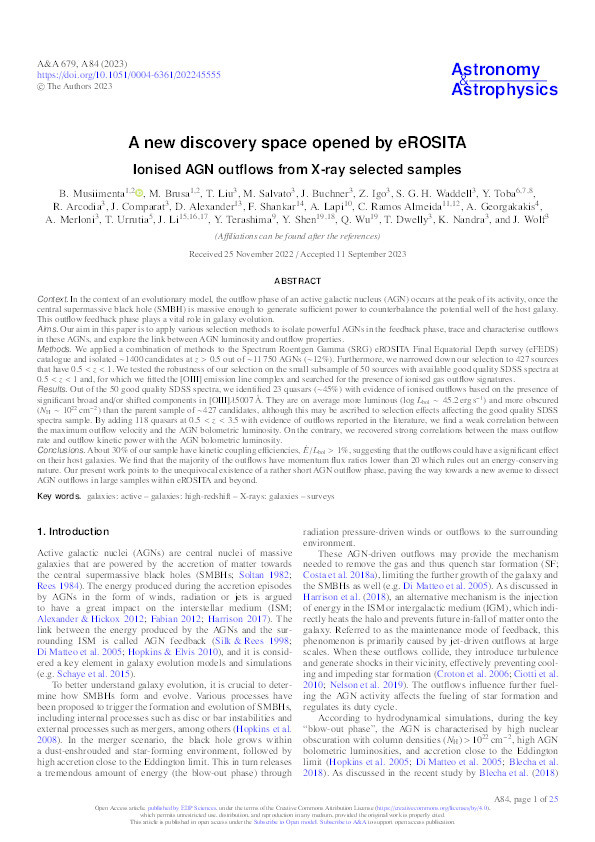 A new discovery space opened by eROSITA: Ionised AGN outflows from X-ray selected samples Thumbnail