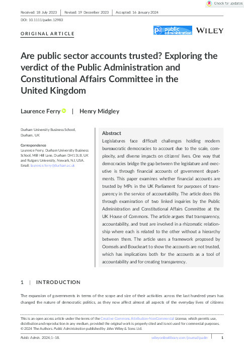 Are public sector accounts trusted? Exploring the verdict of the Public Administration and Constitutional Affairs Committee in the United Kingdom Thumbnail