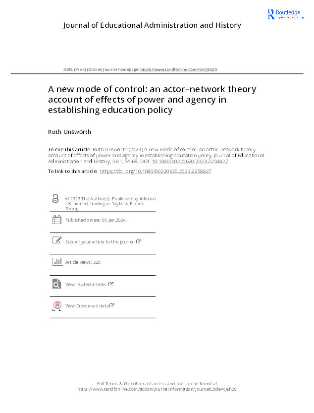 A new mode of control: an actor–network theory account of effects of power and agency in establishing education policy Thumbnail