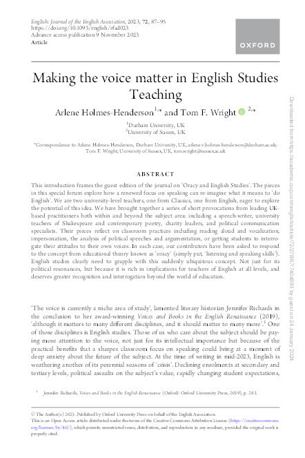 Making the voice matter in English Studies Teaching Thumbnail