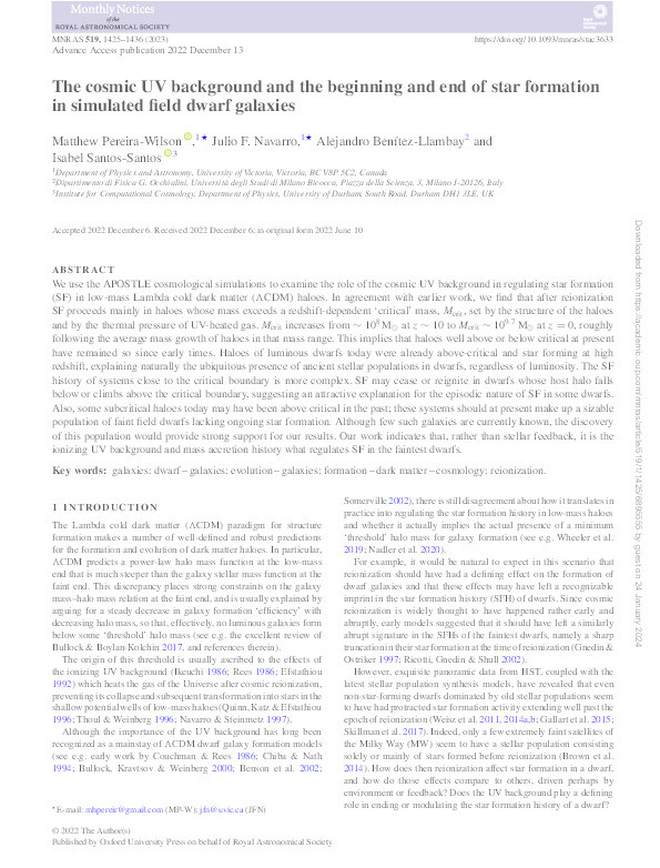 The cosmic UV background and the beginning and end of star formation in simulated field dwarf galaxies Thumbnail