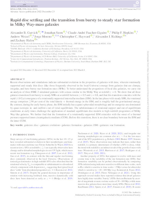 Rapid disc settling and the transition from bursty to steady star formation in Milky Way-mass galaxies Thumbnail