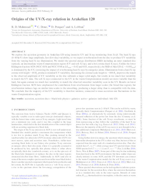Origins of the UV/X-ray relation in Arakelian 120 Thumbnail