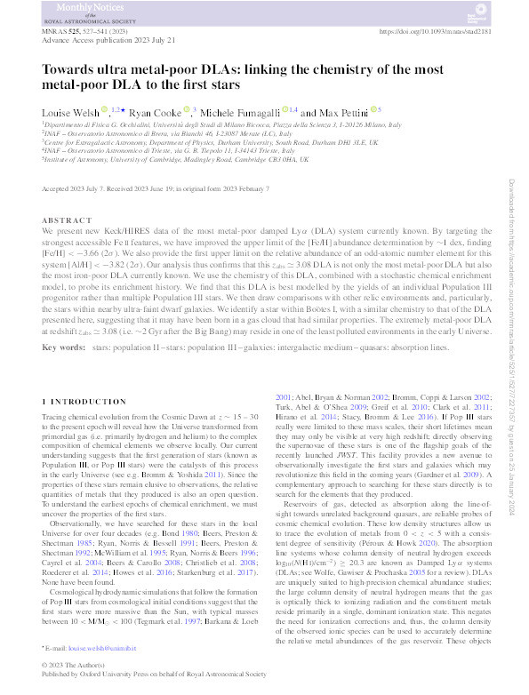 Towards ultra metal-poor DLAs: linking the chemistry of the most metal-poor DLA to the first stars Thumbnail