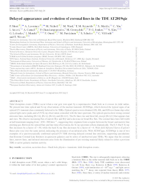 Delayed appearance and evolution of coronal lines in the TDE AT2019qiz Thumbnail