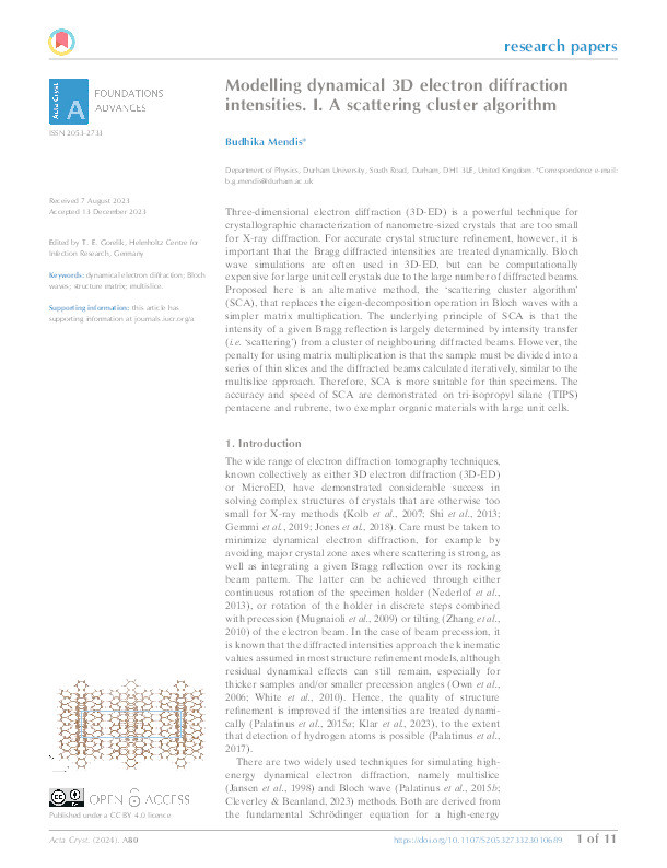 Modelling dynamical 3D electron diffraction intensities. I. A scattering cluster algorithm Thumbnail