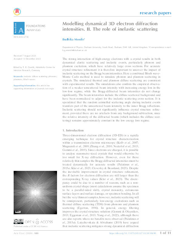 Modelling dynamical 3D electron diffraction intensities. II. The role of inelastic scattering Thumbnail