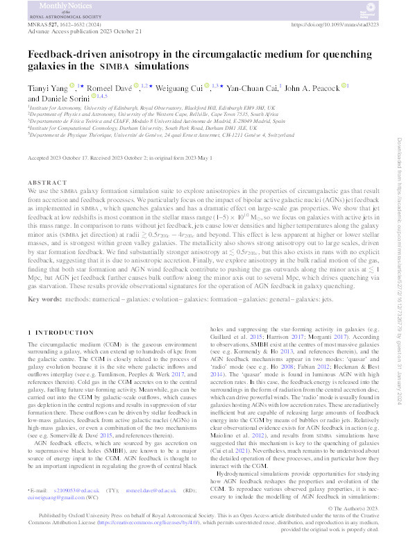 Feedback-driven anisotropy in the circumgalactic medium for quenching galaxies in the SIMBA simulations Thumbnail