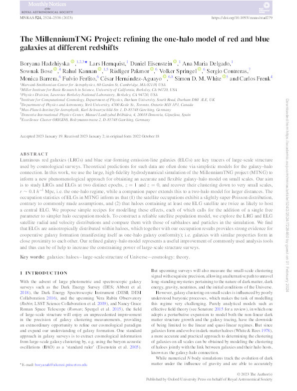 The MillenniumTNG Project: refining the one-halo model of red and blue galaxies at different redshifts Thumbnail