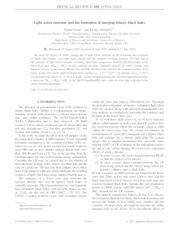 Light axion emission and the formation of merging binary black holes Thumbnail