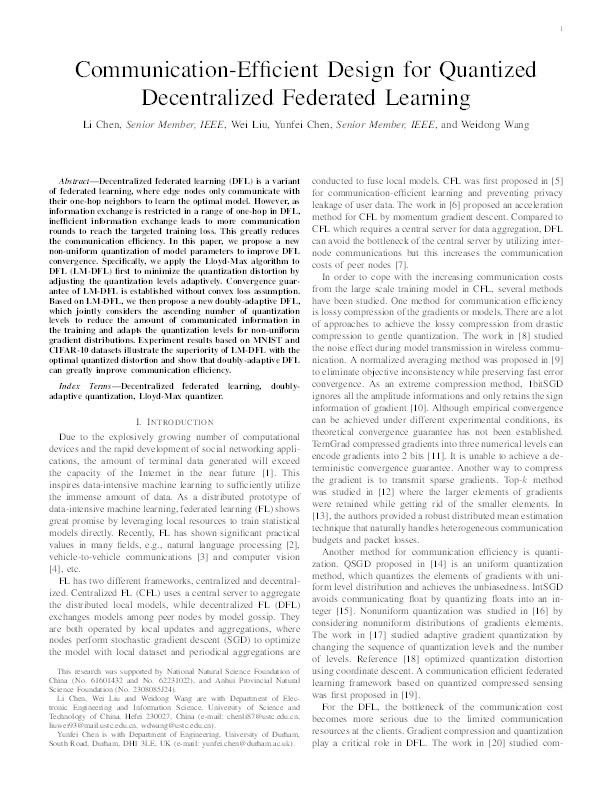 Communication-Efficient Design for Quantized Decentralized Federated Learning Thumbnail