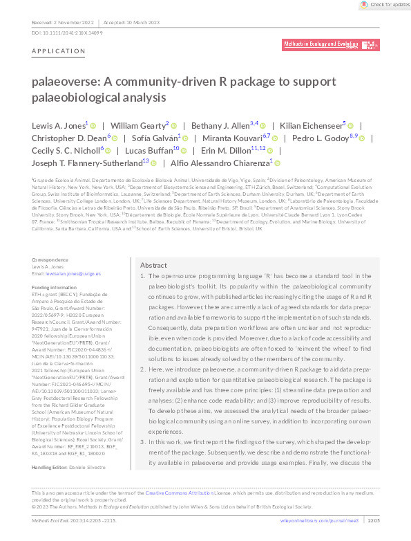 Palaeoverse: A community-driven R package to support palaeobiological analysis Thumbnail