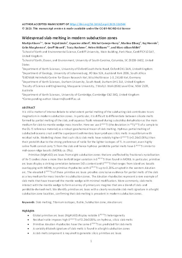 Widespread slab melting in modern subduction zones Thumbnail