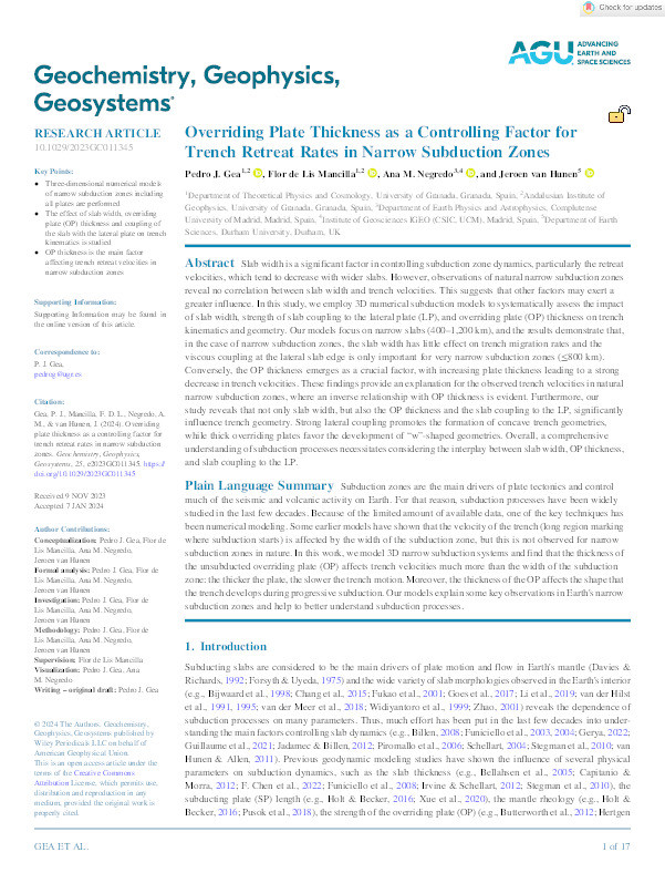 Overriding Plate Thickness as a Controlling Factor for Trench Retreat Rates in Narrow Subduction Zones Thumbnail