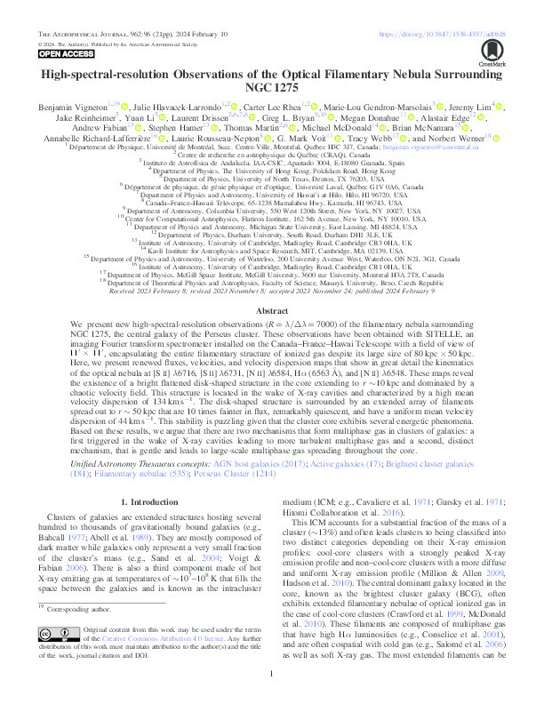 High-spectral-resolution Observations of the Optical Filamentary Nebula Surrounding NGC 1275 Thumbnail