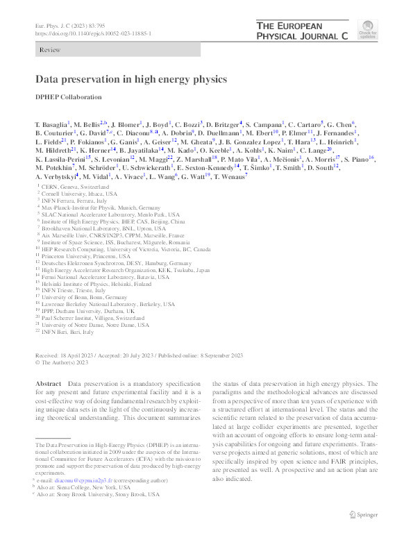 Data preservation in high energy physics Thumbnail