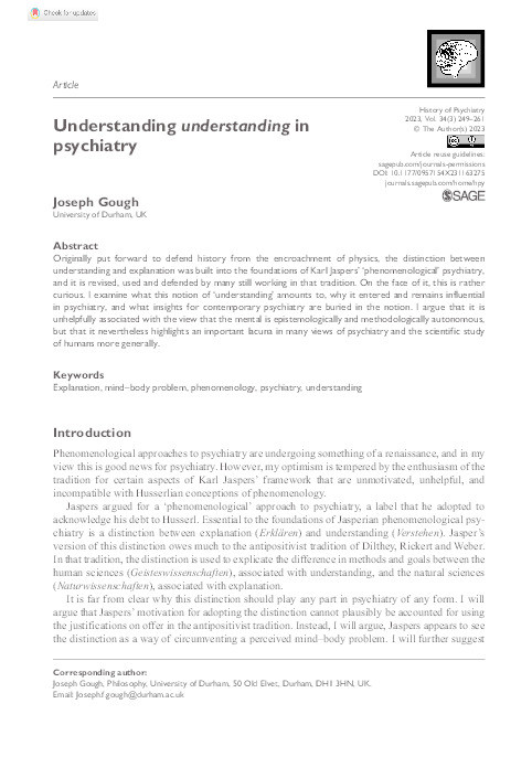Understanding understanding in psychiatry Thumbnail