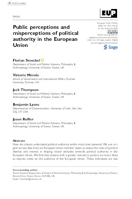 Public perceptions and misperceptions of political authority in the European Union Thumbnail