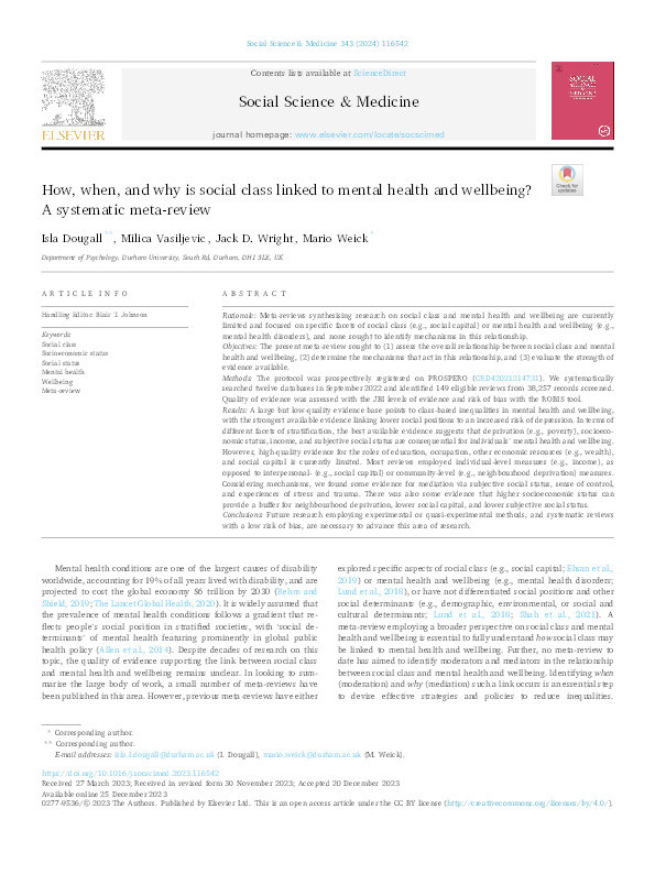 How, when, and why is social class linked to mental health and wellbeing? A systematic meta-review. Thumbnail