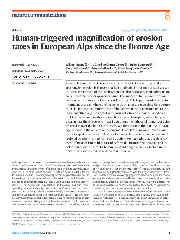 Human-triggered magnification of erosion rates in European Alps since the Bronze Age Thumbnail