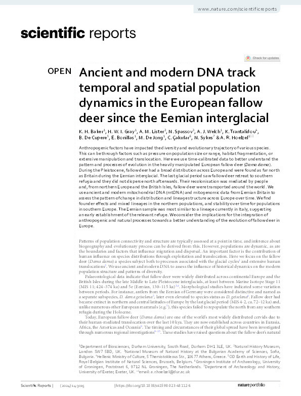 Ancient and modern DNA track temporal and spatial population dynamics in the European fallow deer since the Eemian interglacial Thumbnail