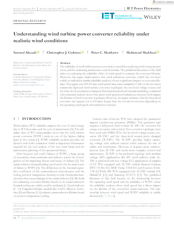Understanding wind turbine power converter reliability under realistic wind conditions Thumbnail
