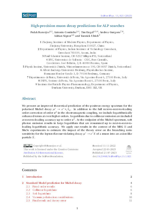 High-precision muon decay predictions for ALP searches Thumbnail