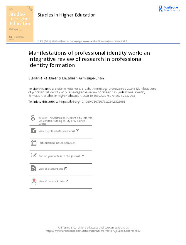 Manifestations of professional identity work:  An integrative review of research in professional identity formation Thumbnail