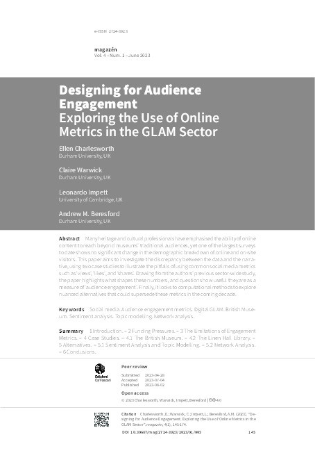 Designing for Audience Engagement Exploring the Use of Online Metrics in the GLAM Sector Thumbnail