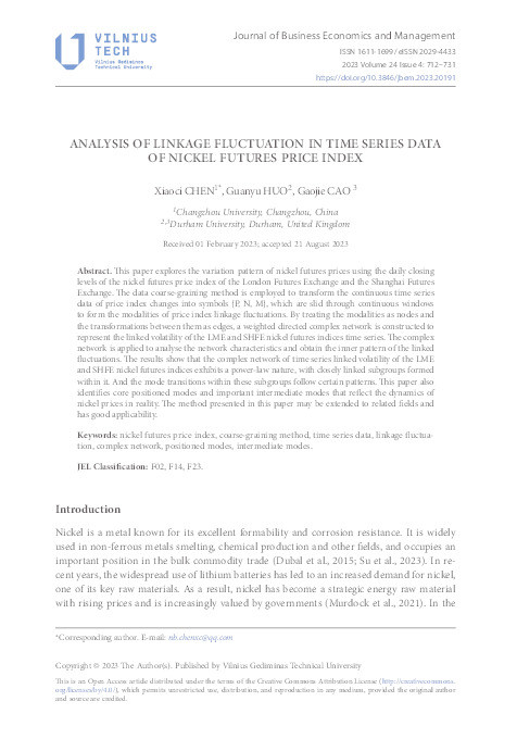 Analysis of linkage fluctuation in time series  data of nickel futures price index Thumbnail