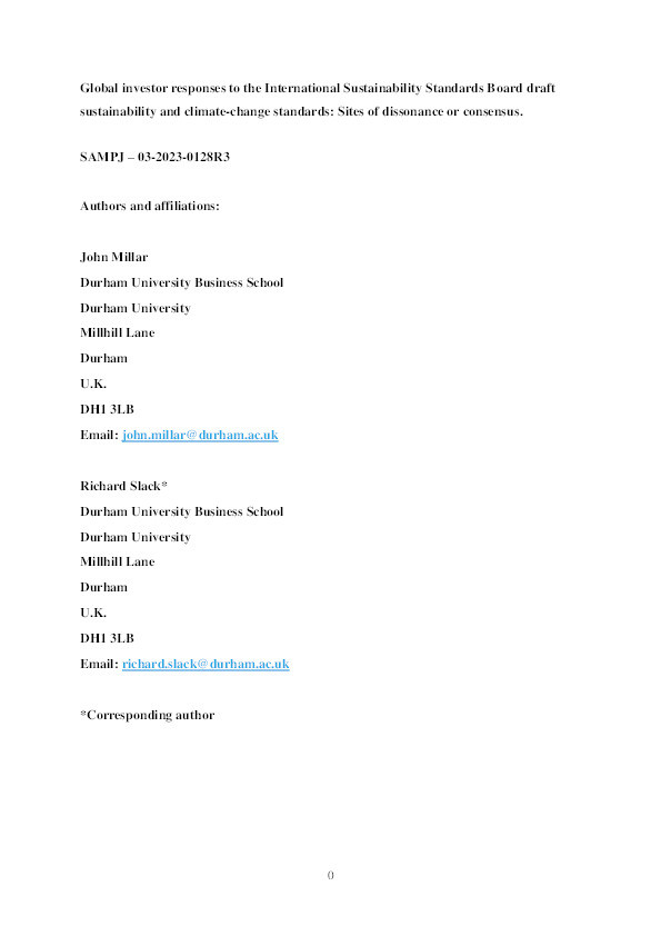 Global investor responses to the International Sustainability Standards Board draft sustainability and climate-change standards: Sites of dissonance or consensus Thumbnail