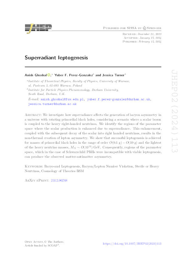 Superradiant leptogenesis Thumbnail