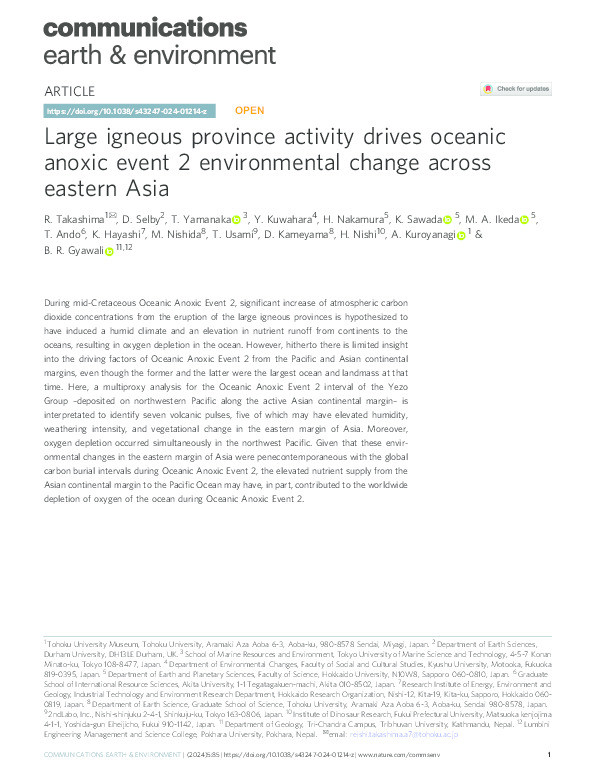 Large igneous province activity drives oceanic anoxic event 2 environmental change across eastern Asia Thumbnail