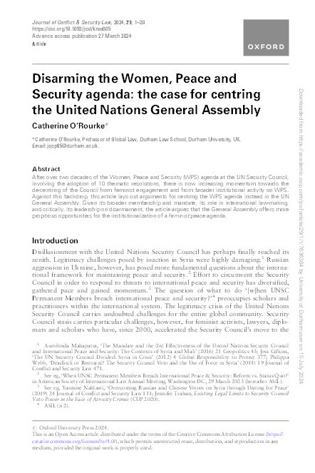 Disarming the women, peace and security agenda: the case for centring the United Nations General Assembly Thumbnail