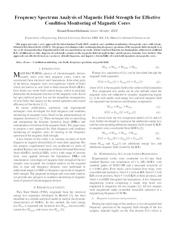 Interlaminar faults in a GOFeSi laminated magnetic core: measurements and simulations Thumbnail