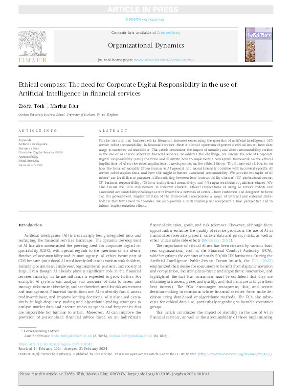 Ethical compass: The need for Corporate Digital Responsibility in the use of Artificial Intelligence in financial services Thumbnail
